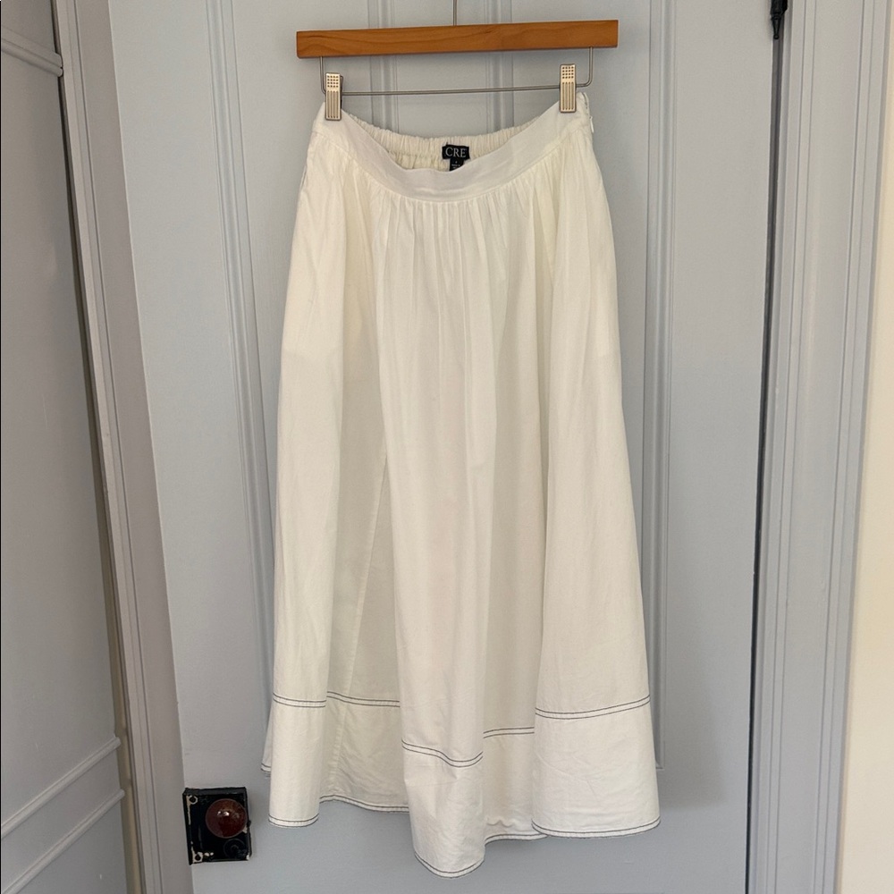 J. Crew White Cotton A-Line Midi Skirt